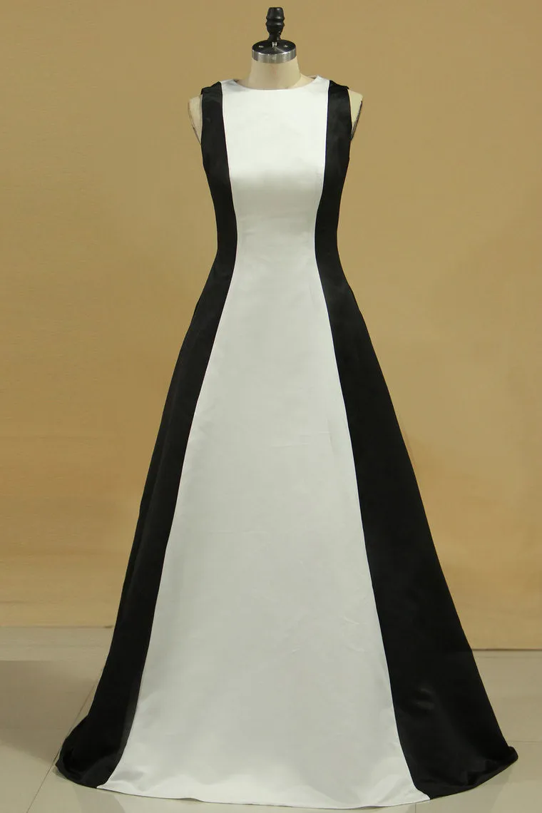 2024 Bicolor Scoop Evening Dresses A Line Satin Floor Length