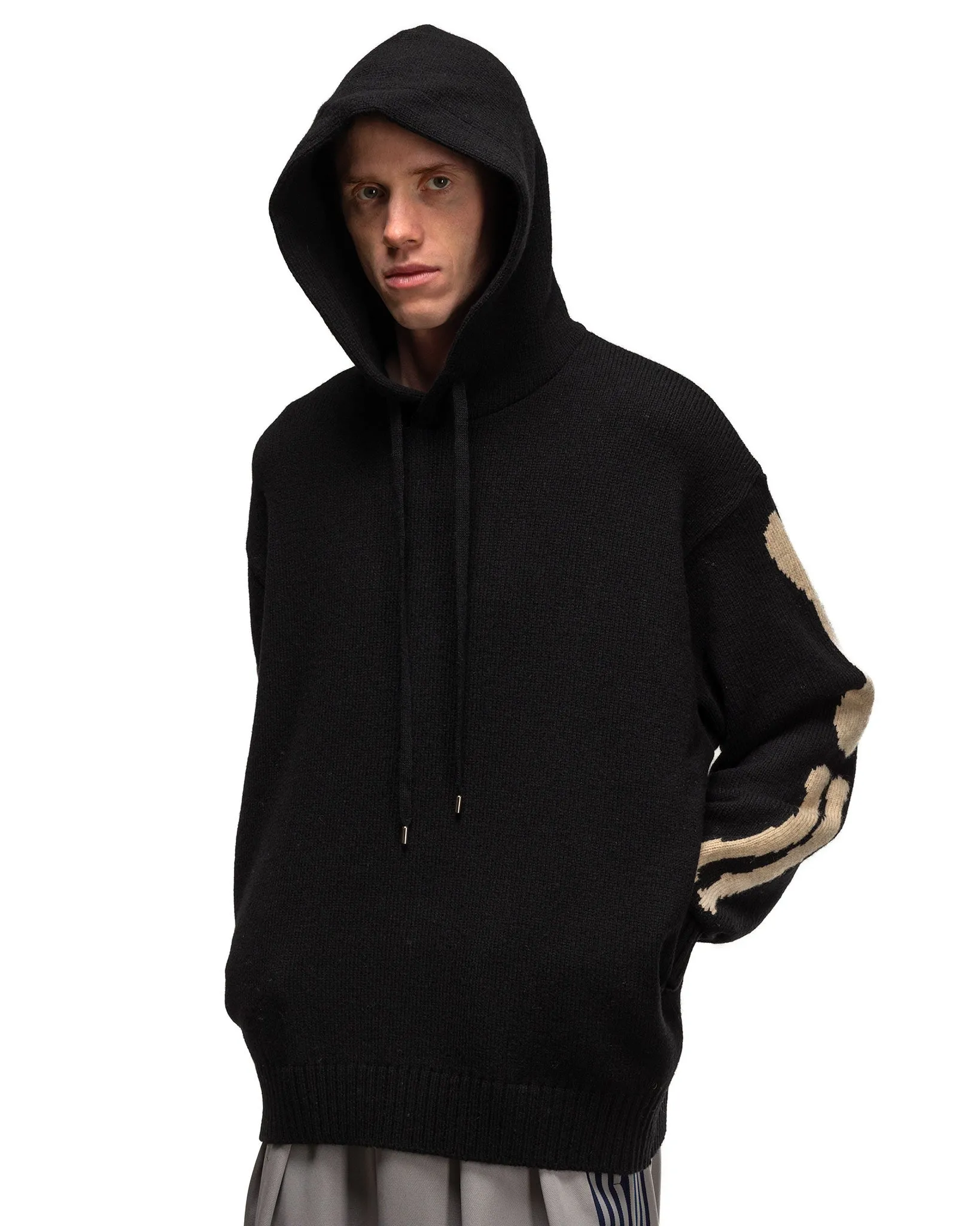 5G Wool BONE Hood Sweater Black