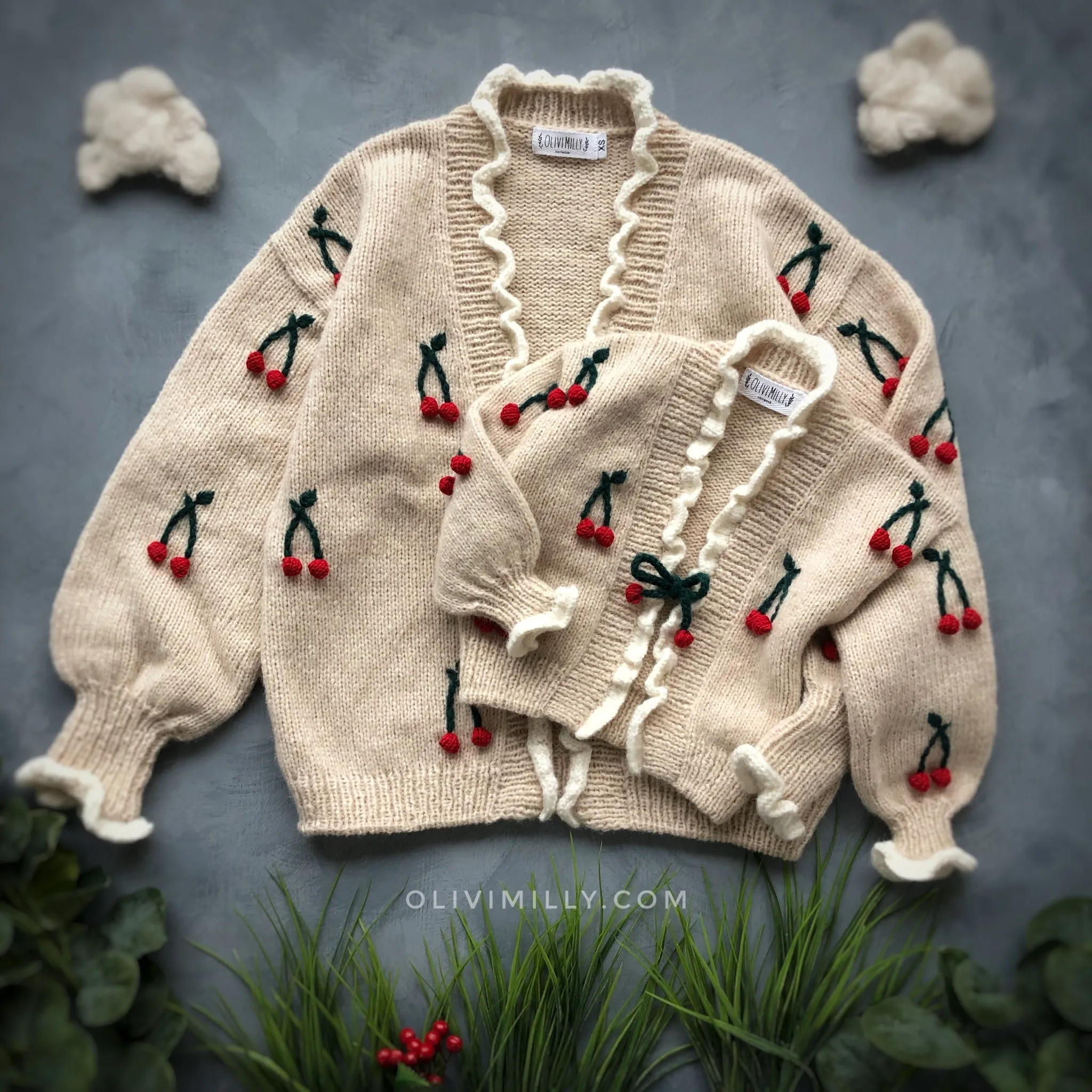 Adult Cherries Cardigan | Wheat