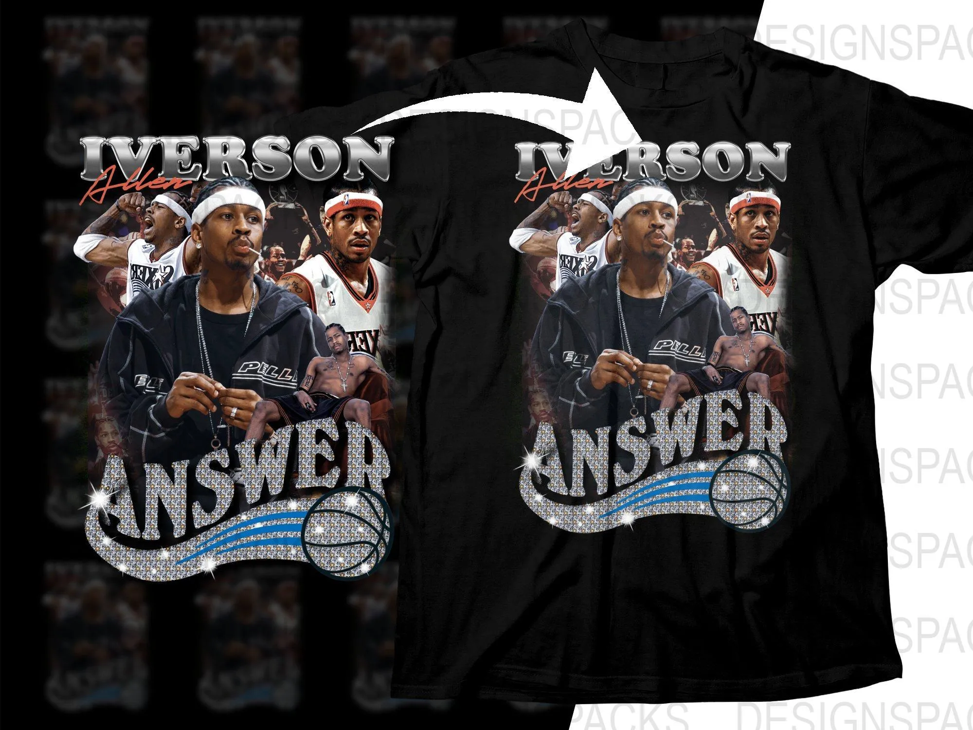 Answer Iverson Allen Sixers Basketball Superstar Bootleg Graphic Png Digital Download