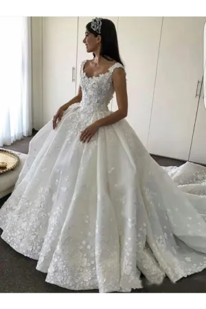 Ball Gown Straps Sweetheart Wedding Dresses Appliques Bridal Dresses