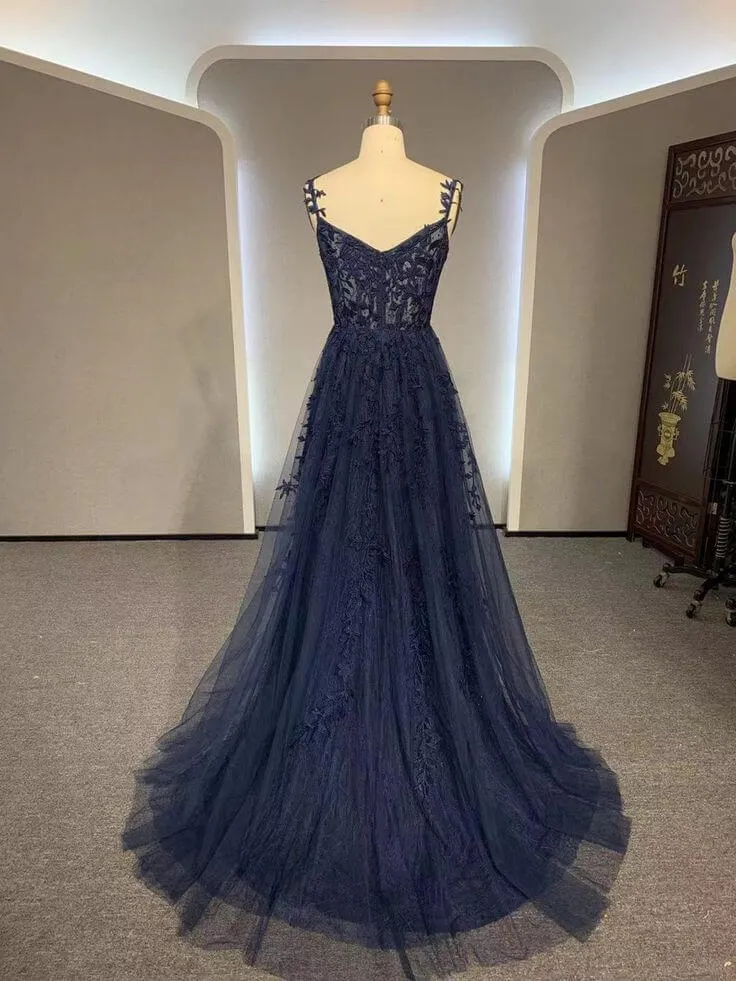 Black A-line 2025 Prom Dress Lace Applique Sweetheart Tulle Evening Dress UK