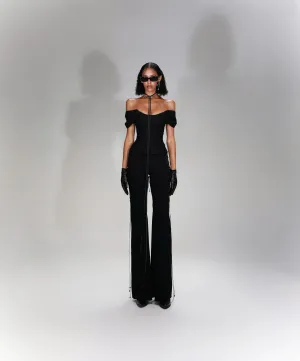 BLACK LACE UP FLARE TROUSERS