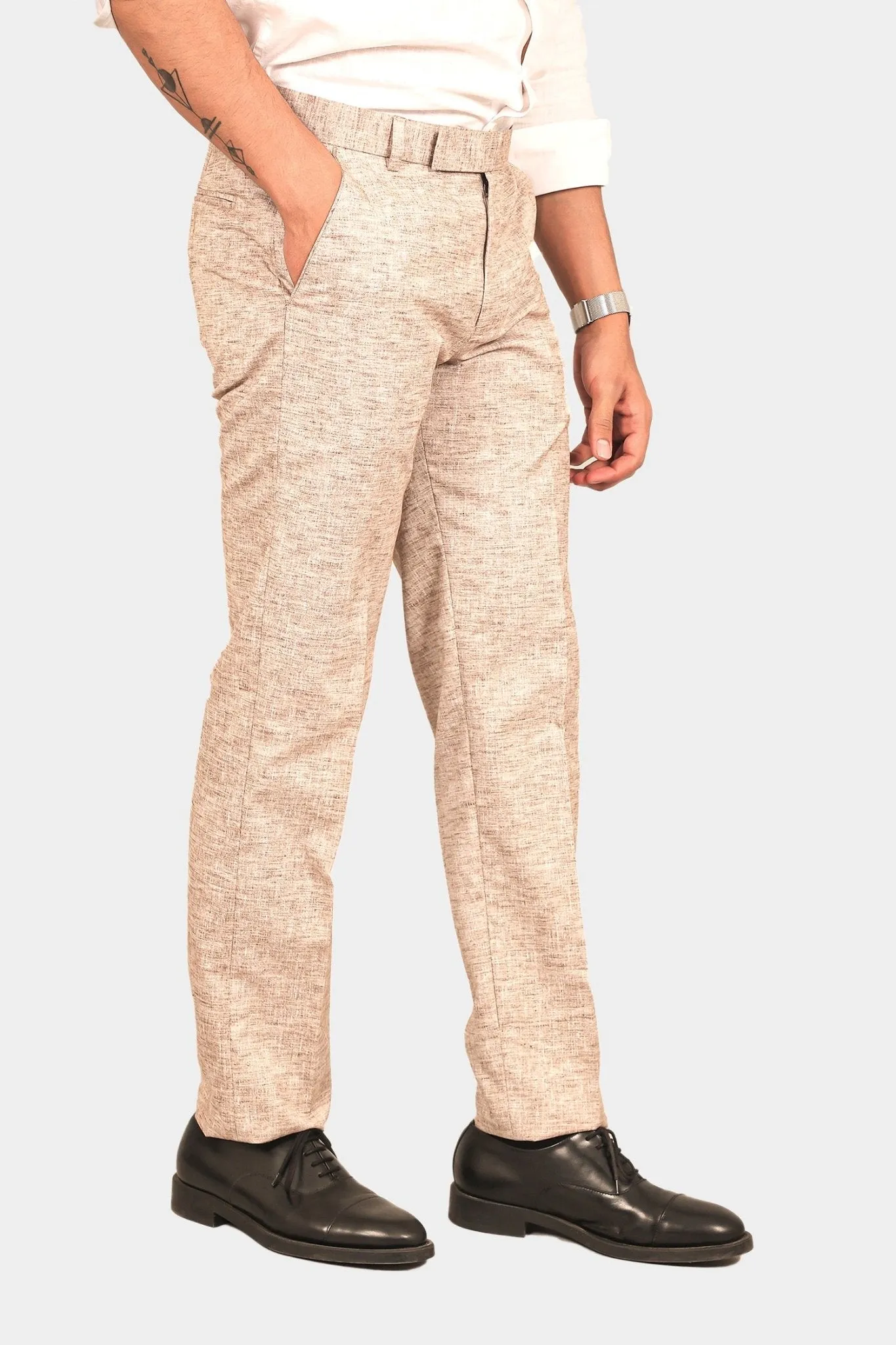 Bluebird Men's Brown Linen Formal Trouser