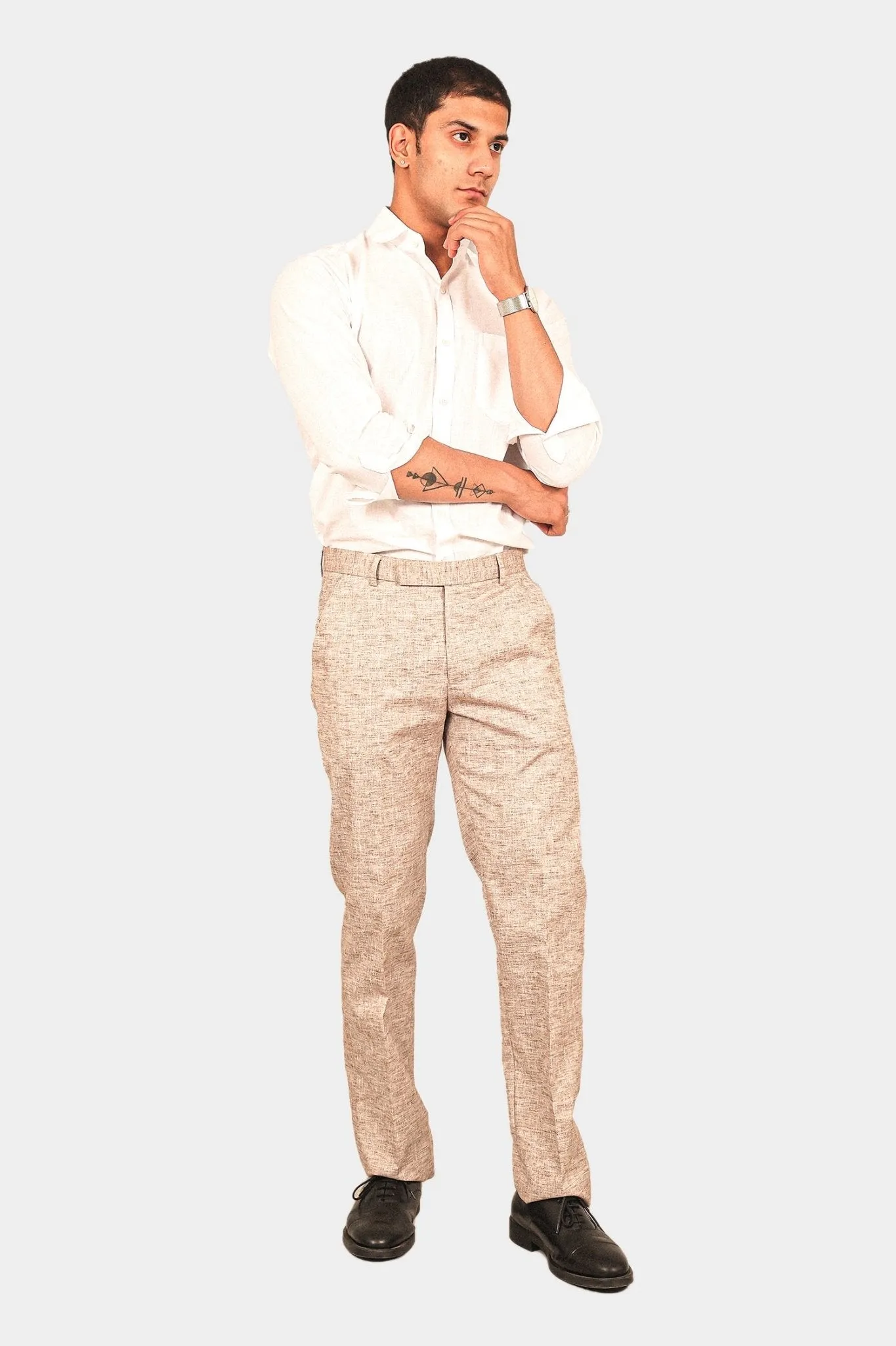Bluebird Men's Brown Linen Formal Trouser