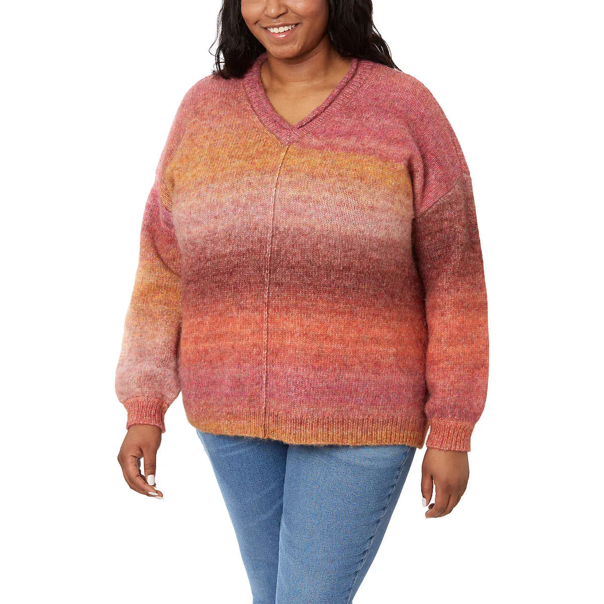 Briggs Women's Cozy V-Neck Soft Knit Wool Blend Ombre Space Dye Sweater