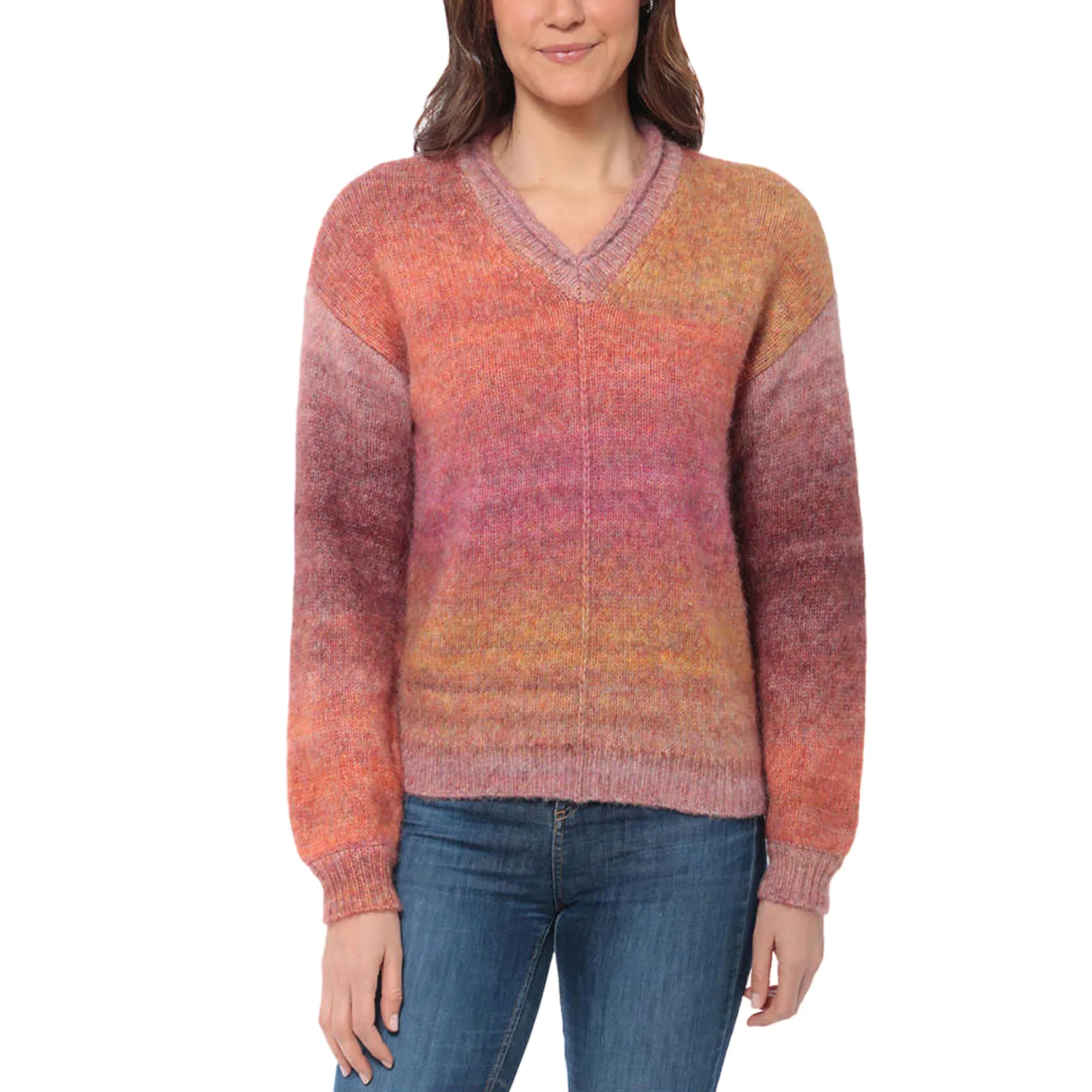 Briggs Women's Cozy V-Neck Soft Knit Wool Blend Ombre Space Dye Sweater