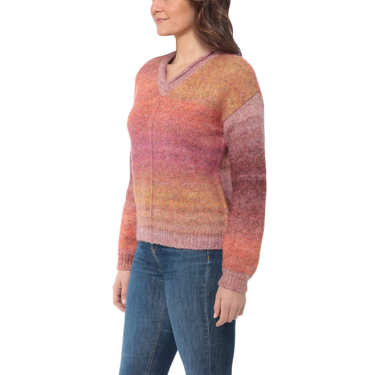 Briggs Women's Cozy V-Neck Soft Knit Wool Blend Ombre Space Dye Sweater