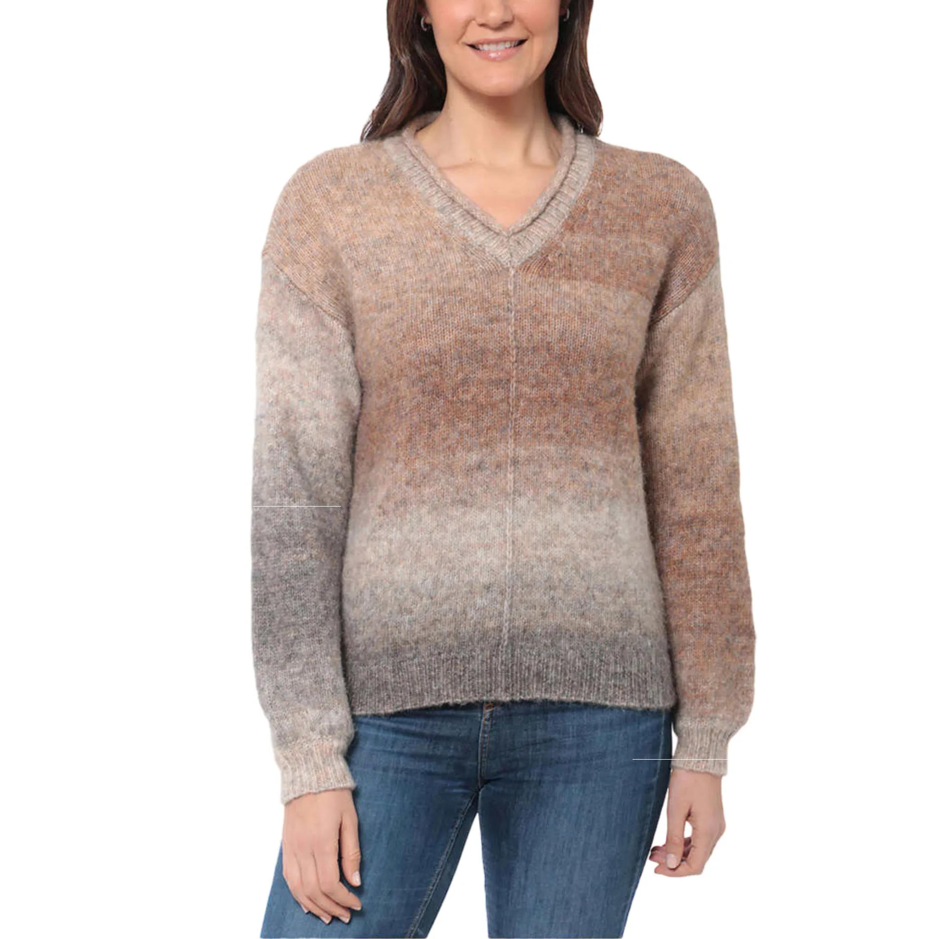 Briggs Women's Cozy V-Neck Soft Knit Wool Blend Ombre Space Dye Sweater