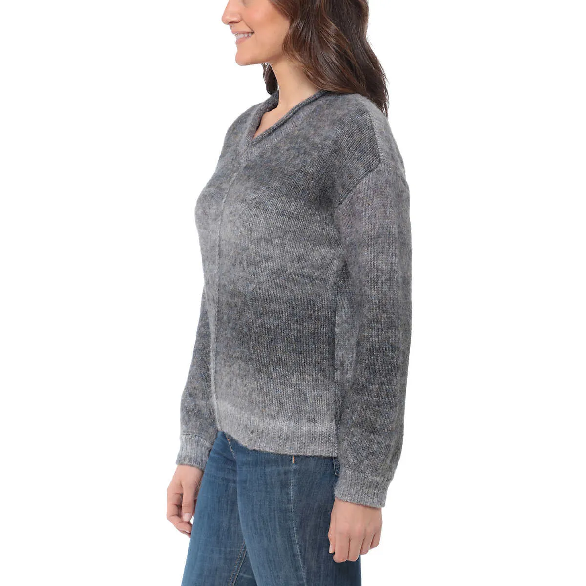 Briggs Women's Cozy V-Neck Soft Knit Wool Blend Ombre Space Dye Sweater