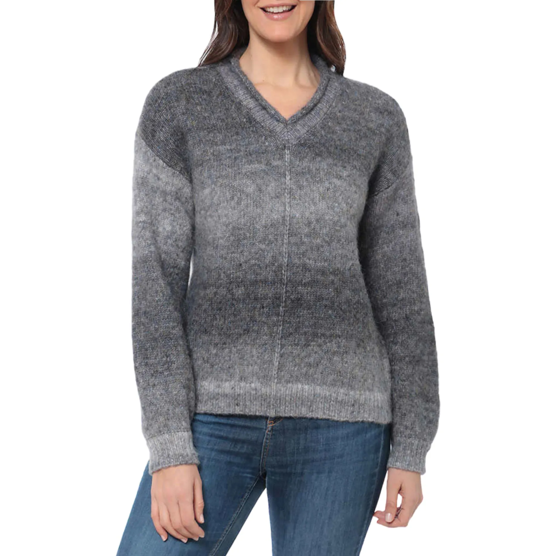 Briggs Women's Cozy V-Neck Soft Knit Wool Blend Ombre Space Dye Sweater