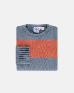 CHUNKY COTTON STRIPE CREW NECK SWEATER - BLUE/RED