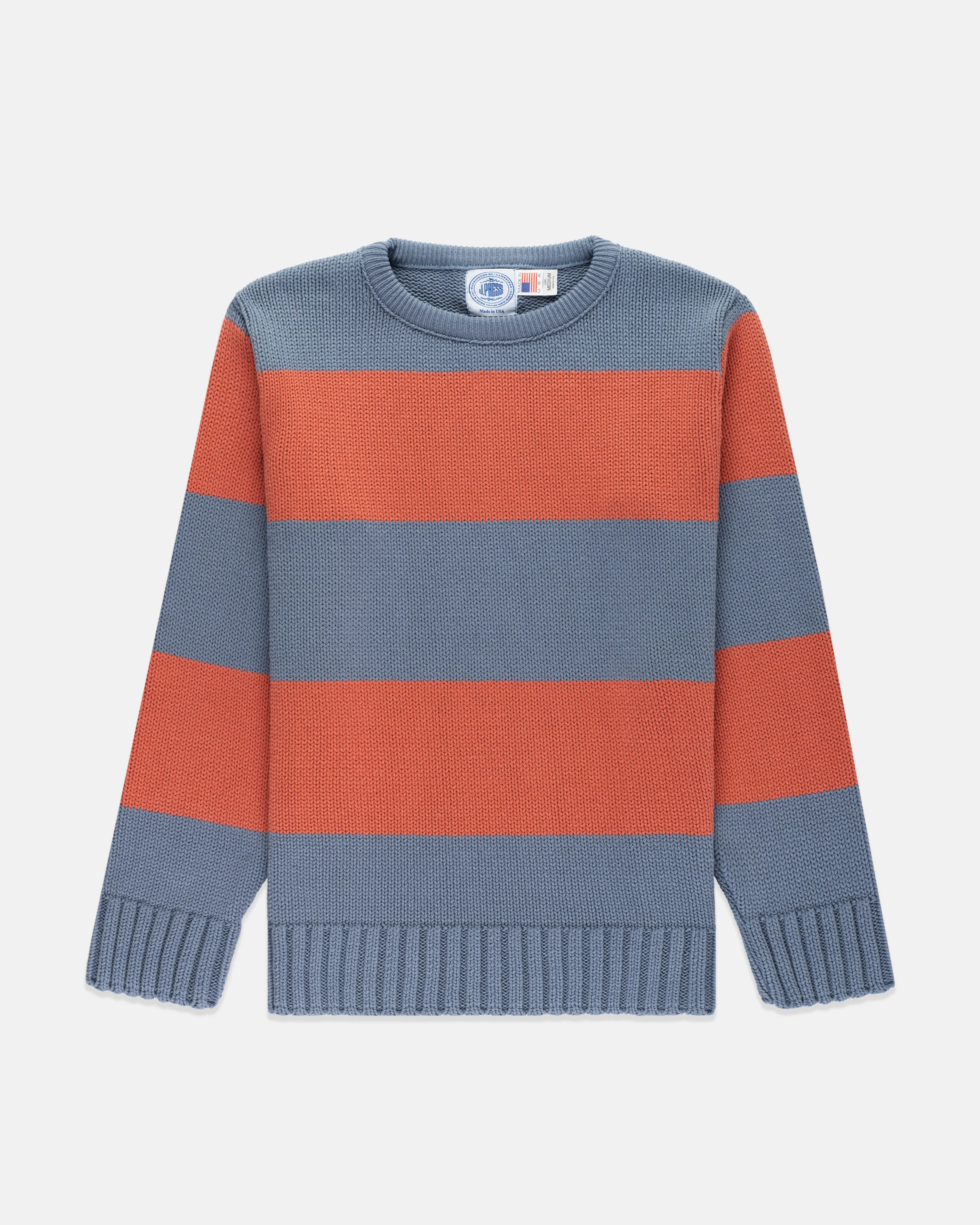 CHUNKY COTTON STRIPE CREW NECK SWEATER - BLUE/RED