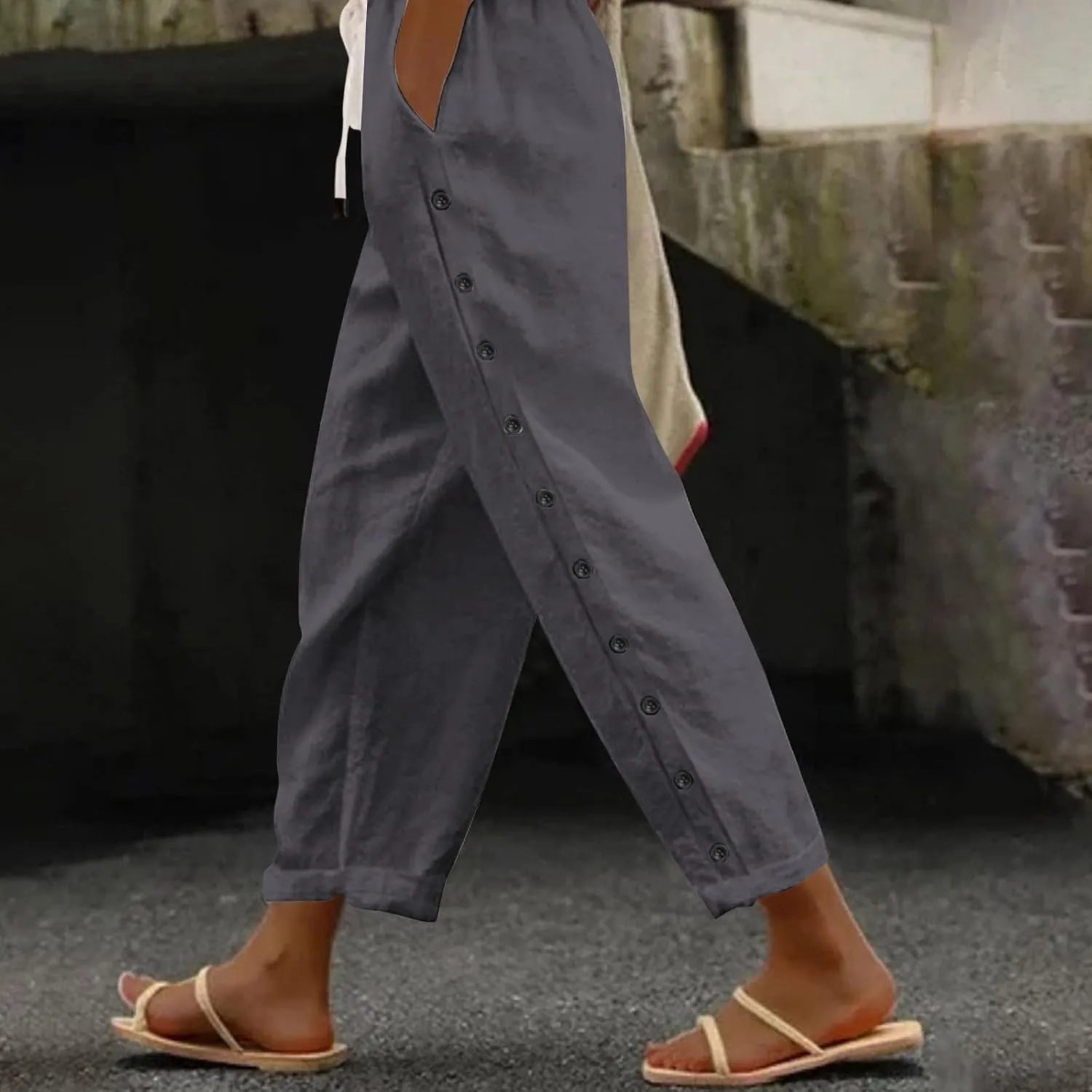 Cotton Linen Pants Women Baggy Casual Summer Beach Solid Color Plus Size High Waist Linen Pants Plus Size Ankle Trousers