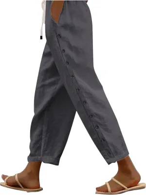 Cotton Linen Pants Women Baggy Casual Summer Beach Solid Color Plus Size High Waist Linen Pants Plus Size Ankle Trousers
