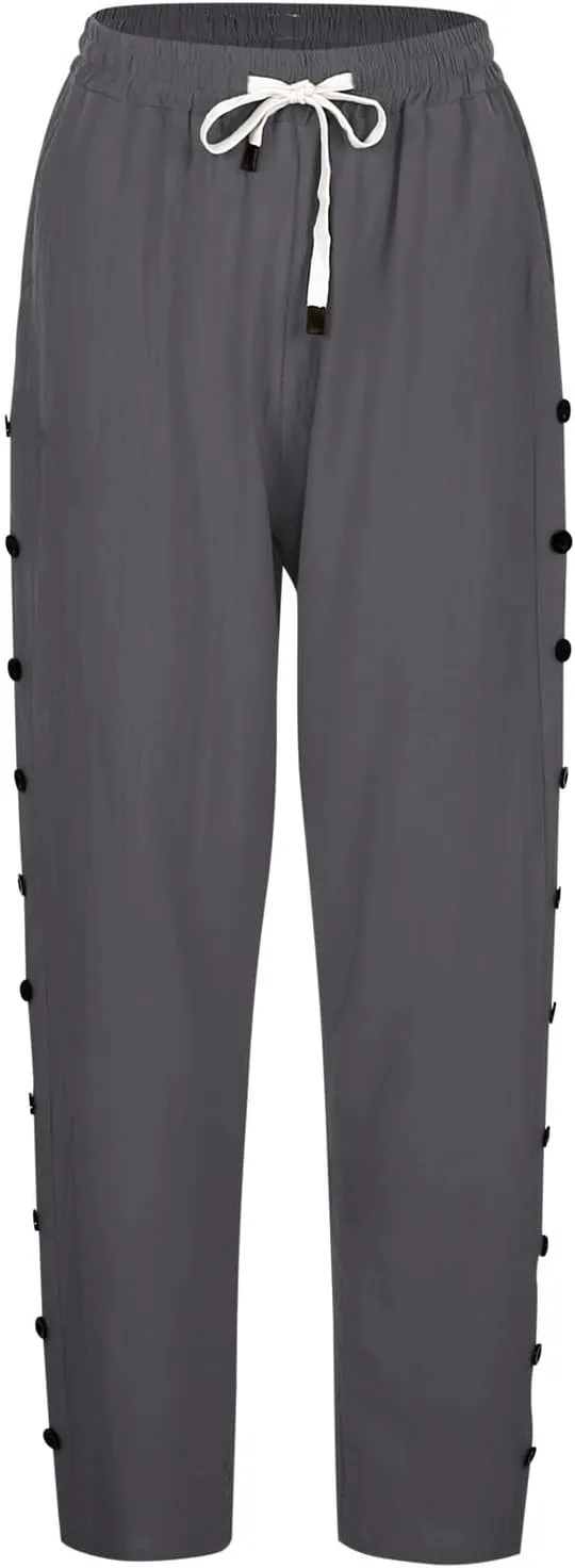 Cotton Linen Pants Women Baggy Casual Summer Beach Solid Color Plus Size High Waist Linen Pants Plus Size Ankle Trousers