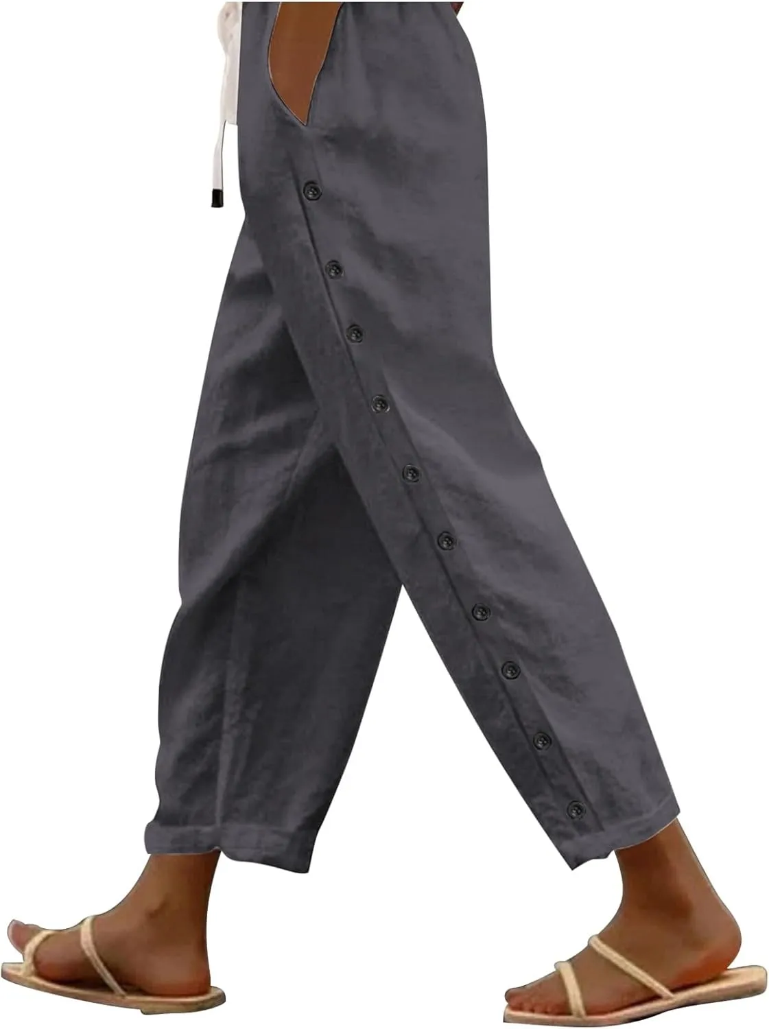 Cotton Linen Pants Women Baggy Casual Summer Beach Solid Color Plus Size High Waist Linen Pants Plus Size Ankle Trousers