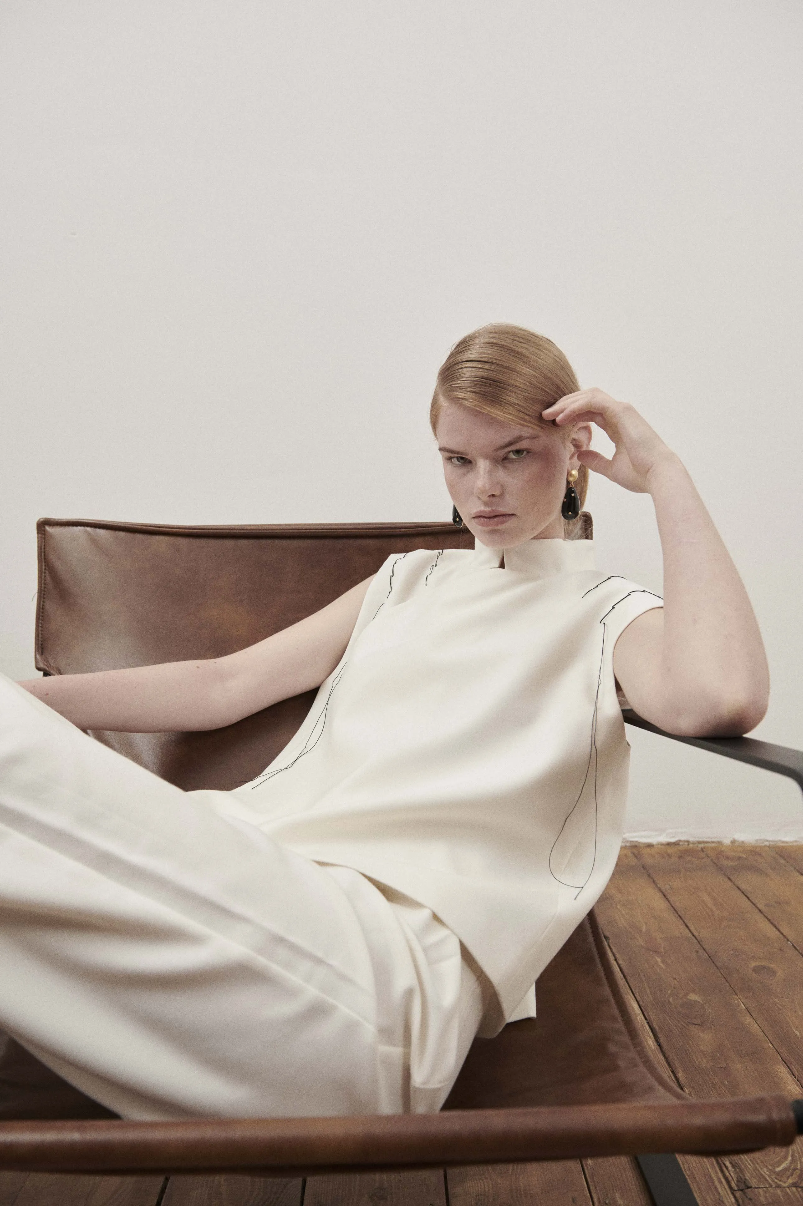 Cream Contrast Stitch Trousers