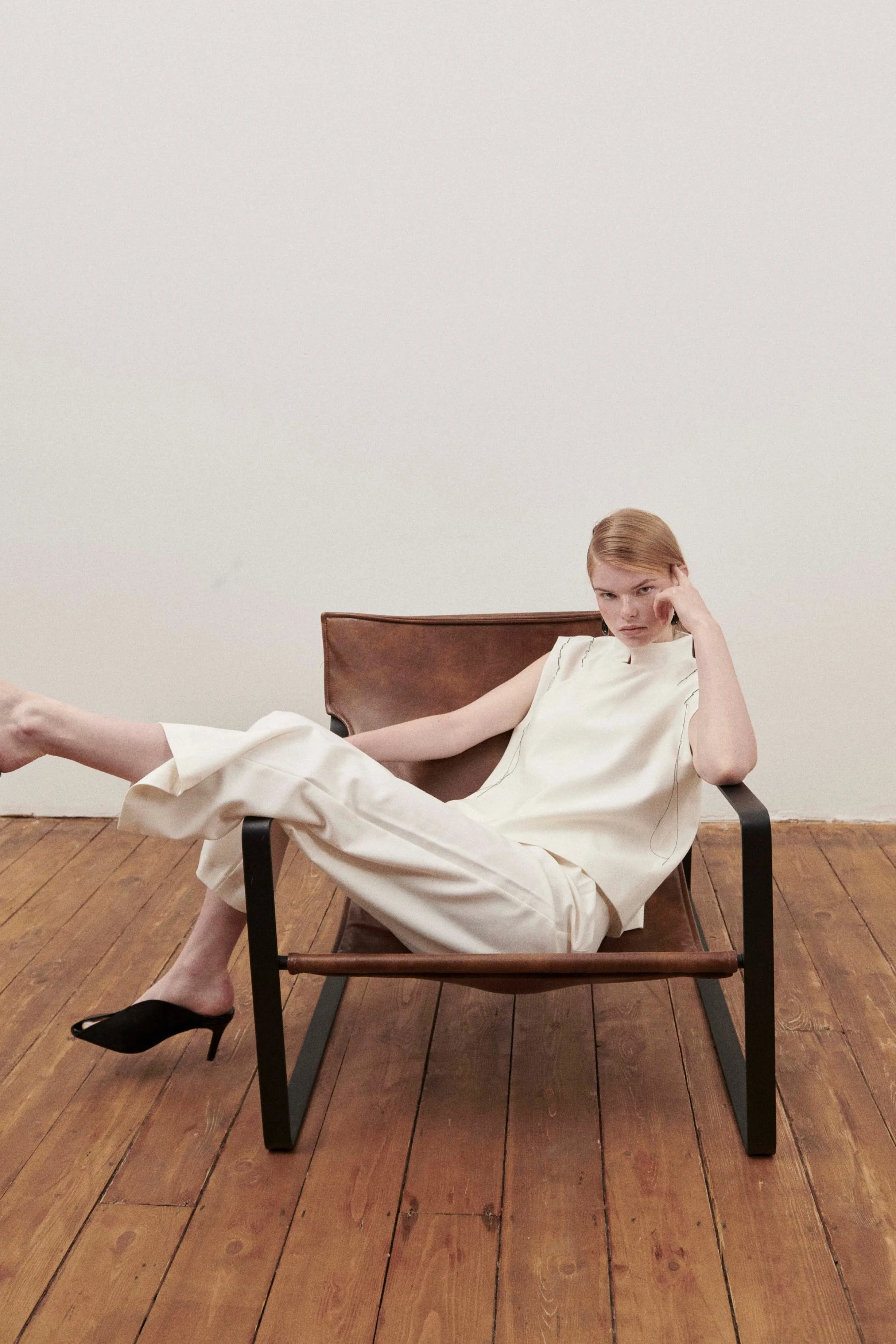 Cream Contrast Stitch Trousers