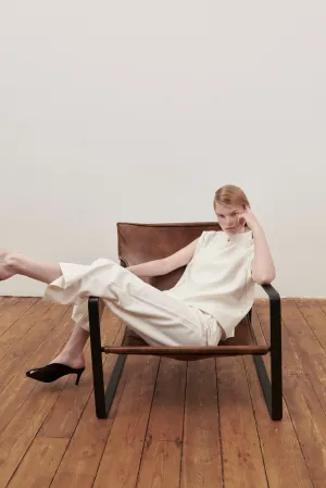 Cream Contrast Stitch Trousers