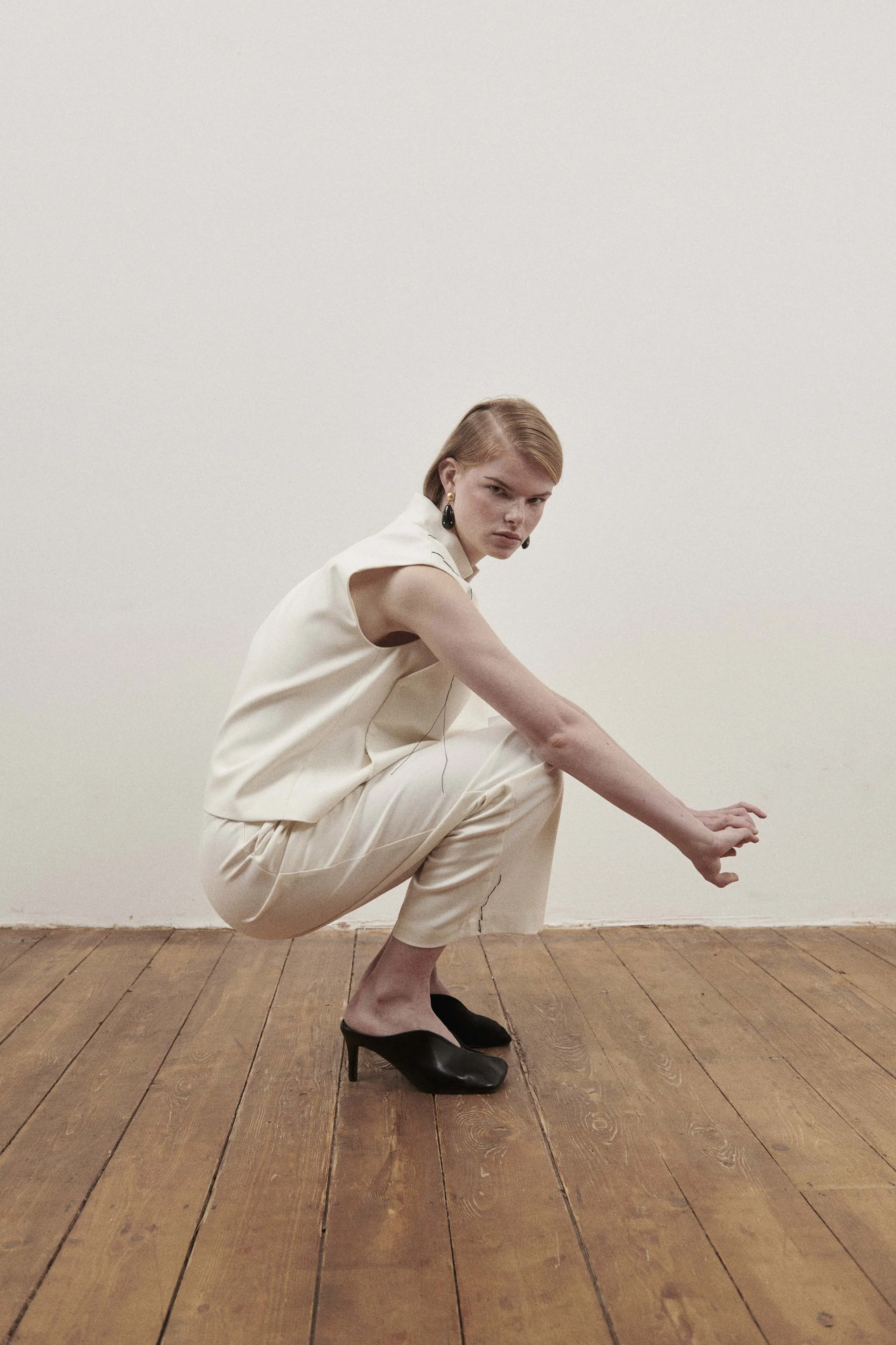 Cream Contrast Stitch Trousers