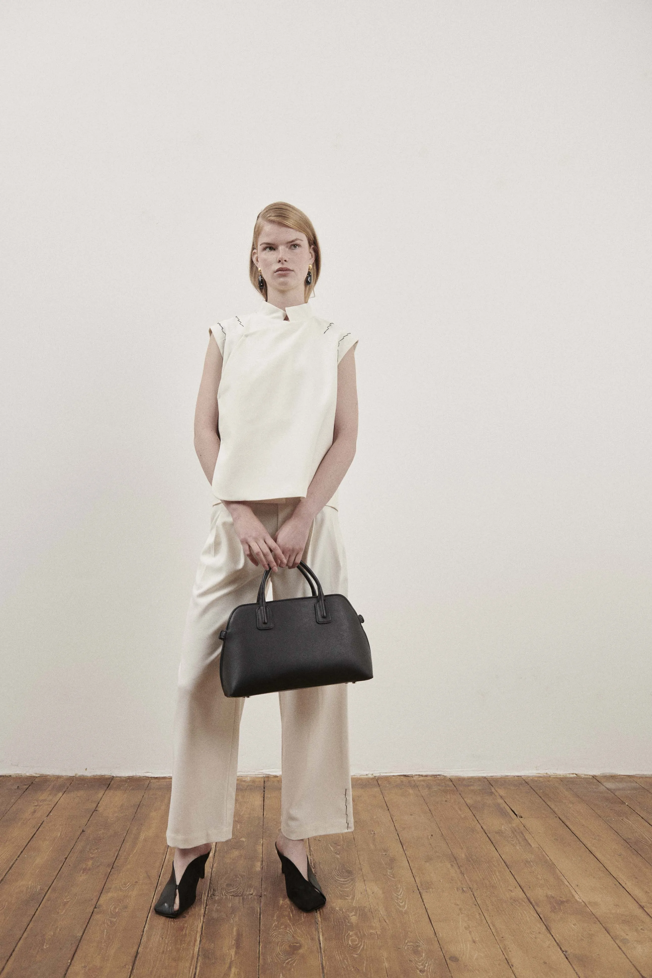 Cream Contrast Stitch Trousers