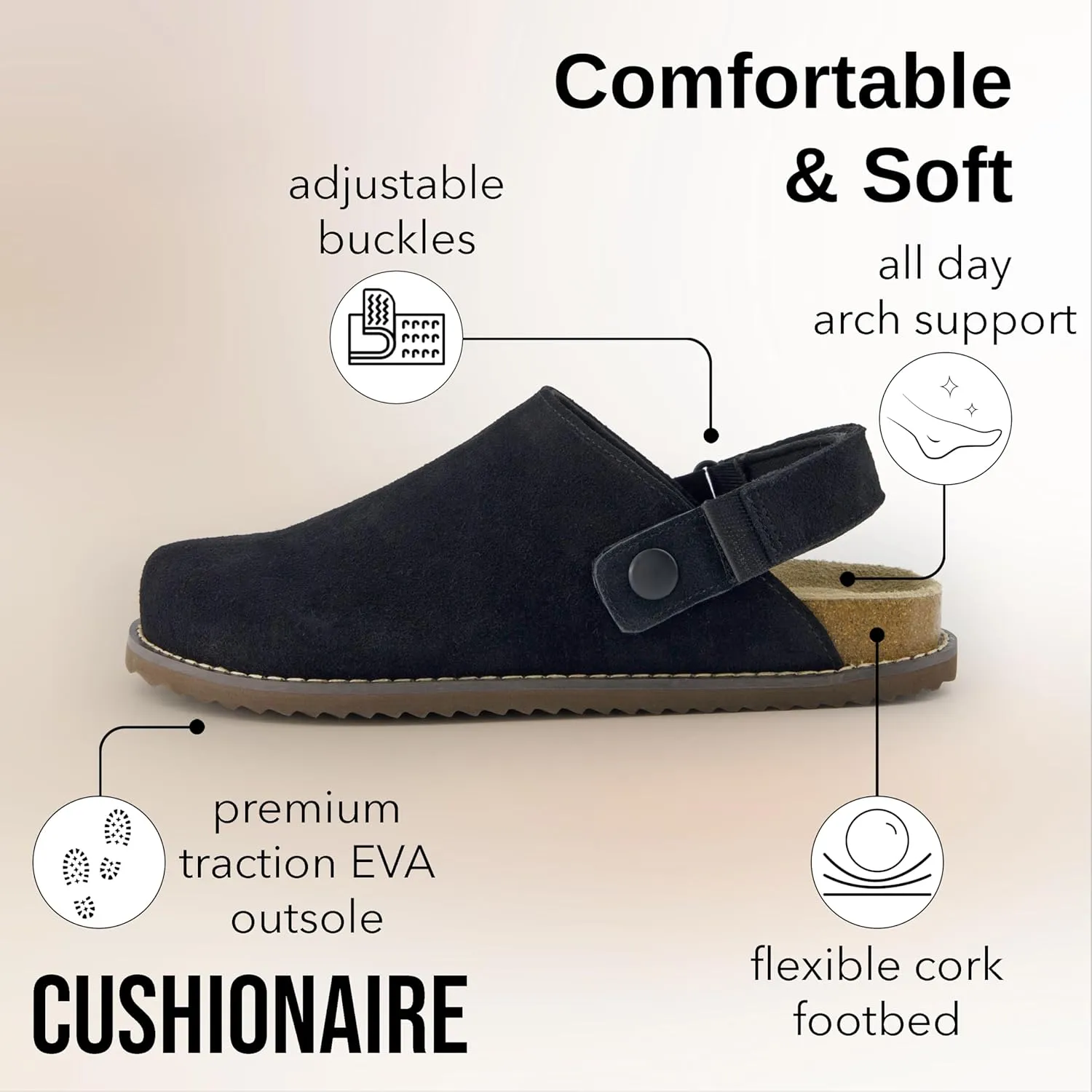 CUSHIONAIRE Women's Boulder Genuine Suede Clog with Swivel Strap  Lightweight EVA Sole, Memory Foam Insole, Wide Widths Available
