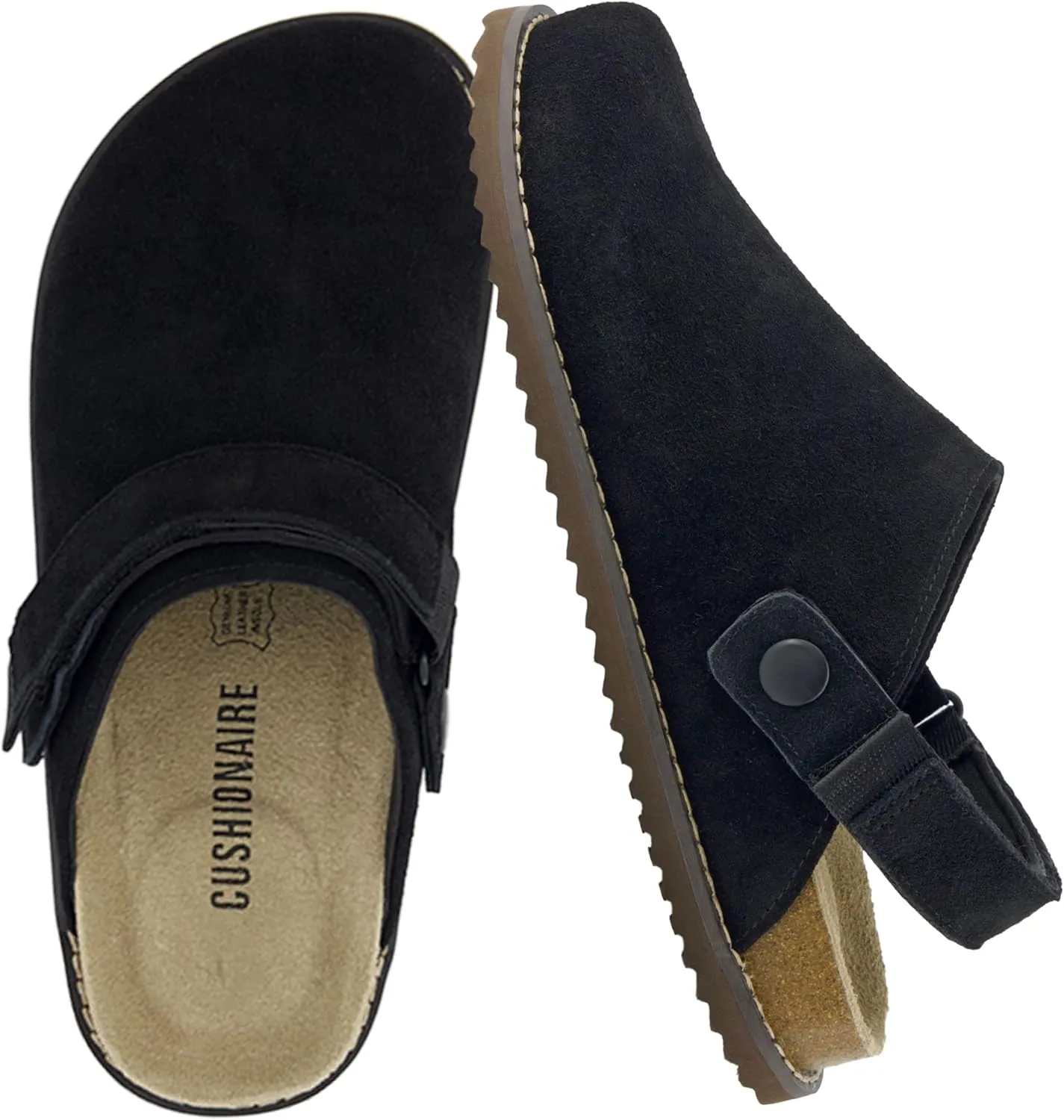 CUSHIONAIRE Women's Boulder Genuine Suede Clog with Swivel Strap  Lightweight EVA Sole, Memory Foam Insole, Wide Widths Available