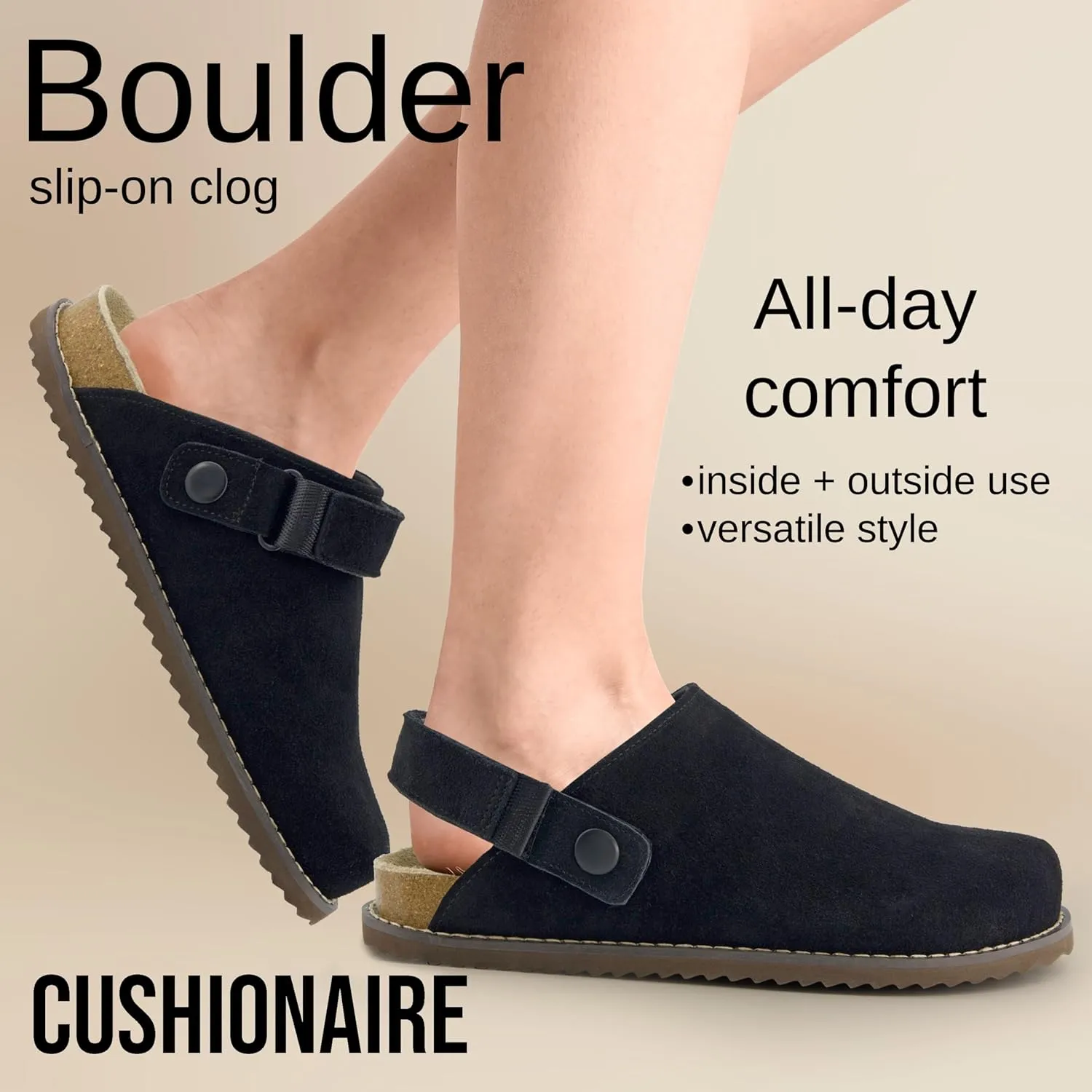 CUSHIONAIRE Women's Boulder Genuine Suede Clog with Swivel Strap  Lightweight EVA Sole, Memory Foam Insole, Wide Widths Available