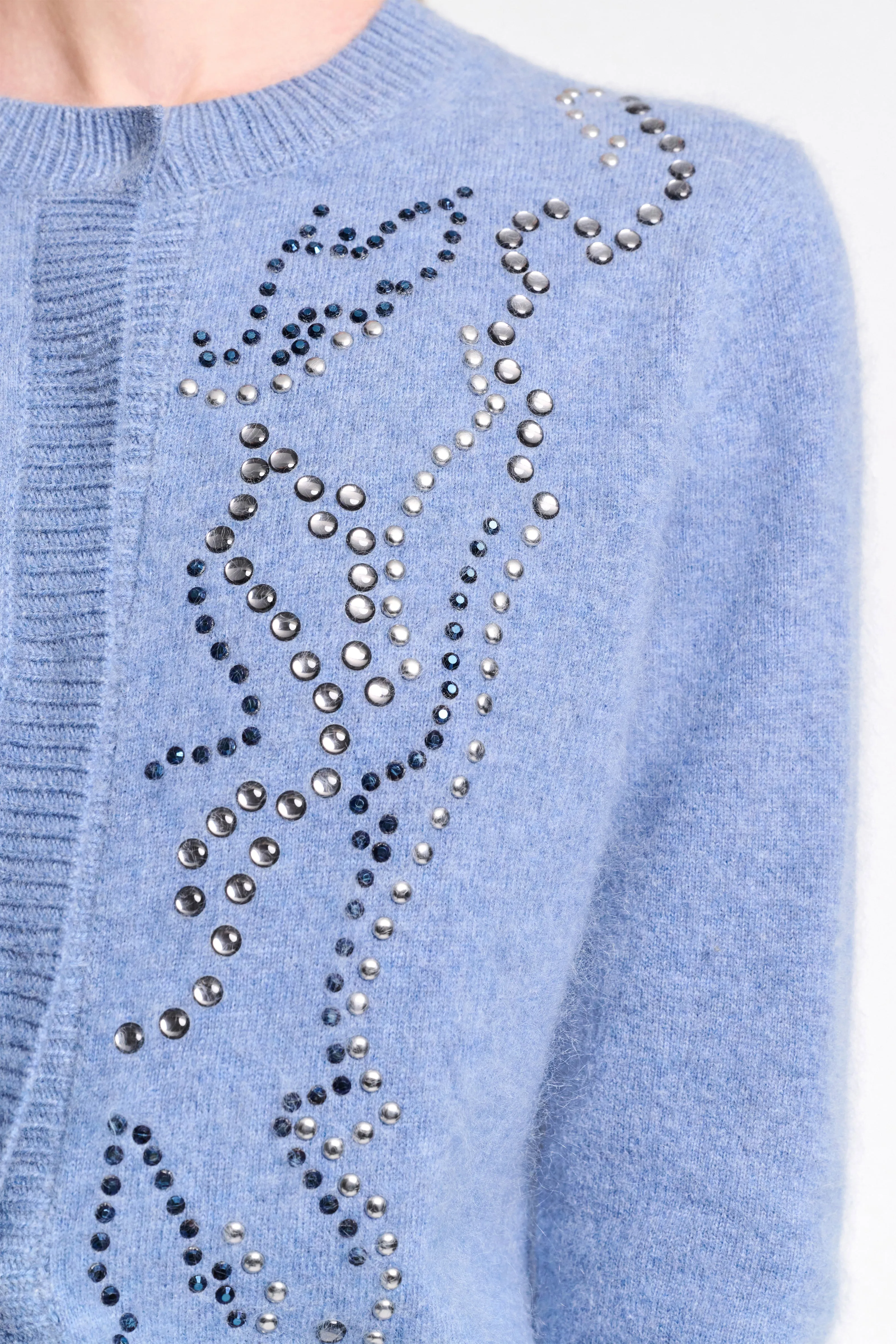 Dorothee Schumacher Fluffy Knit Embellished Cardigan in Blue