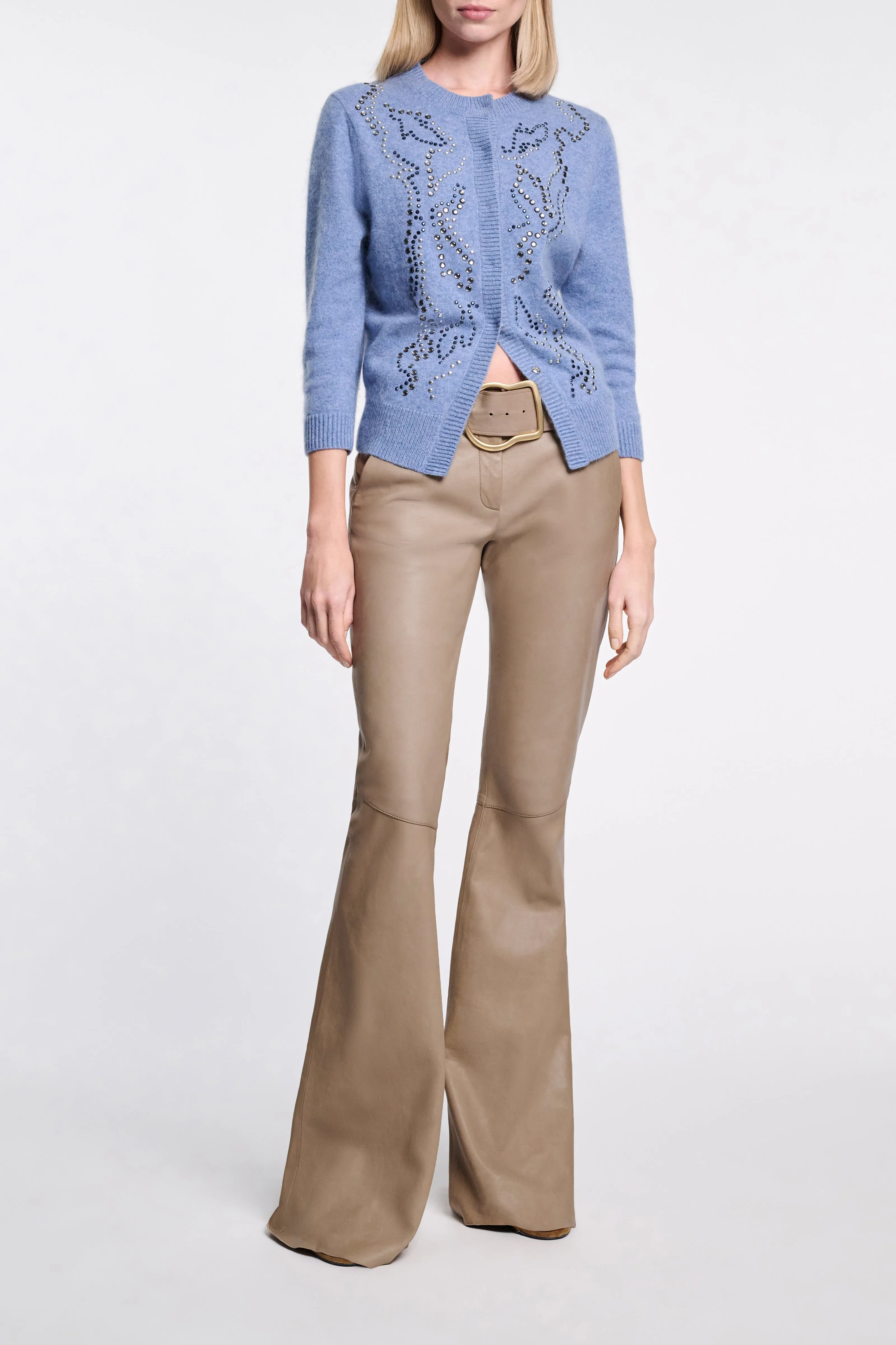 Dorothee Schumacher Fluffy Knit Embellished Cardigan in Blue