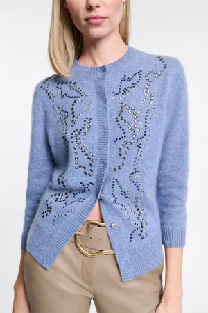 Dorothee Schumacher Fluffy Knit Embellished Cardigan in Blue