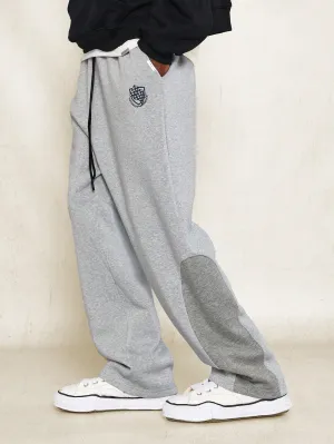 Drop Crotch Jogger Pant With Colour Block Side Panel Detail And Embroidery Print