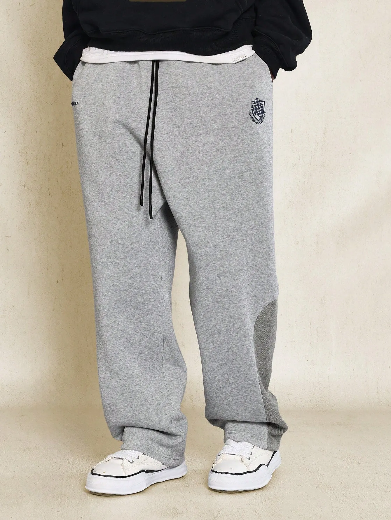 Drop Crotch Jogger Pant With Colour Block Side Panel Detail And Embroidery Print