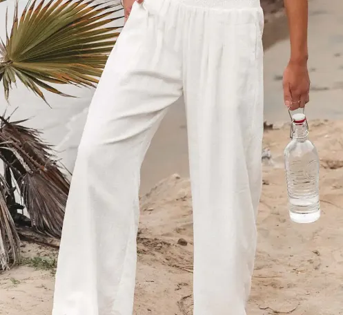 Désir Linen Trousers - Pantalona Model with Pockets and Elastane Coz