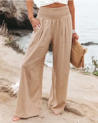Désir Linen Trousers - Pantalona Model with Pockets and Elastane Coz