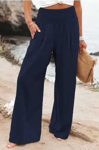 Désir Linen Trousers - Pantalona Model with Pockets and Elastane Coz