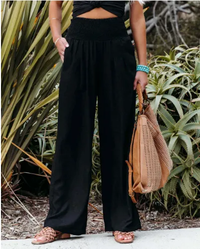 Désir Linen Trousers - Pantalona Model with Pockets and Elastane Coz