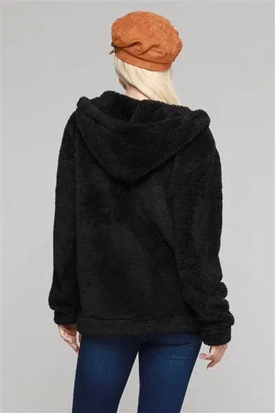 Faux Fur Teddy Bear Zip Up Hoodie Jacket Black - Pack of 6