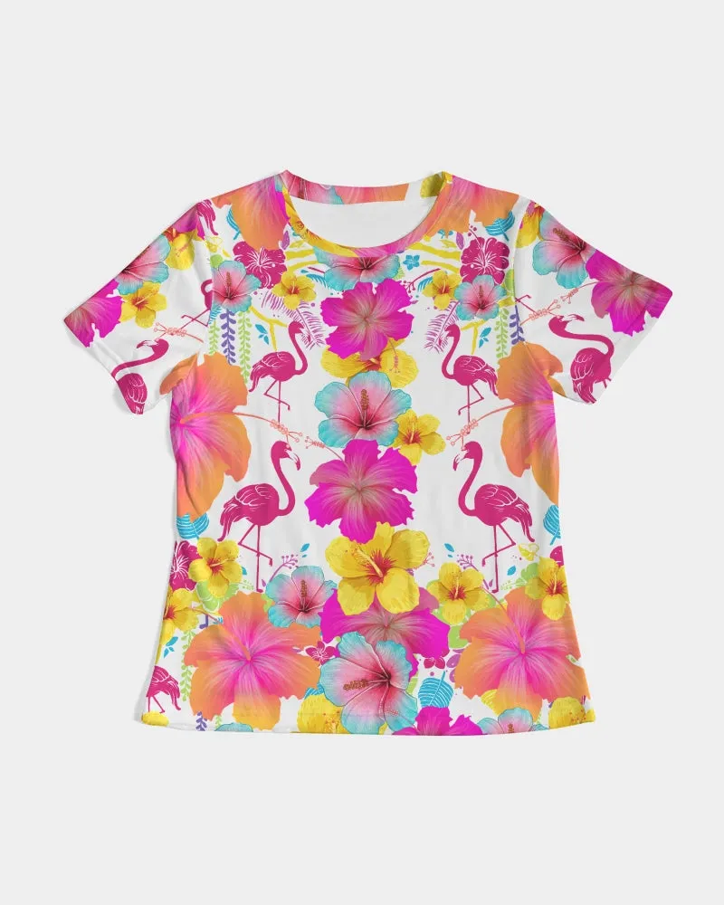 Flamingos Hibiscus Floral Women's Tee