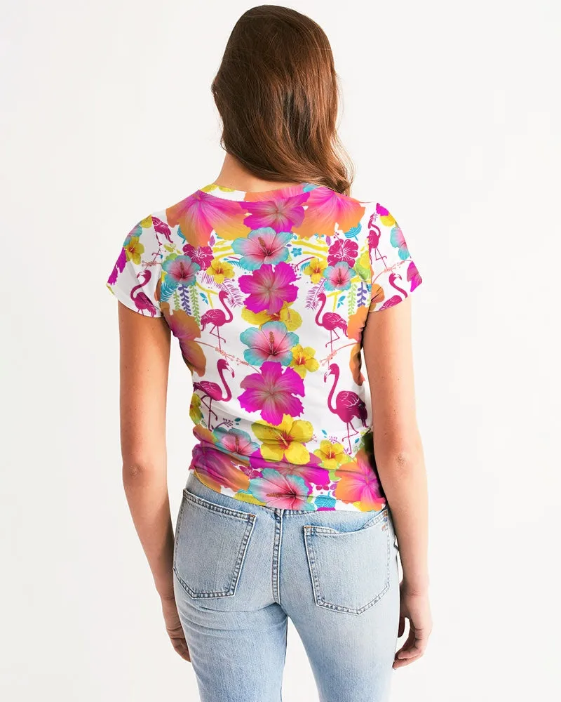 Flamingos Hibiscus Floral Women's Tee