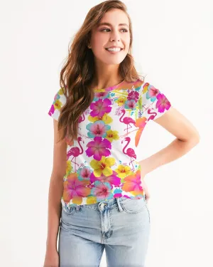 Flamingos Hibiscus Floral Women's Tee