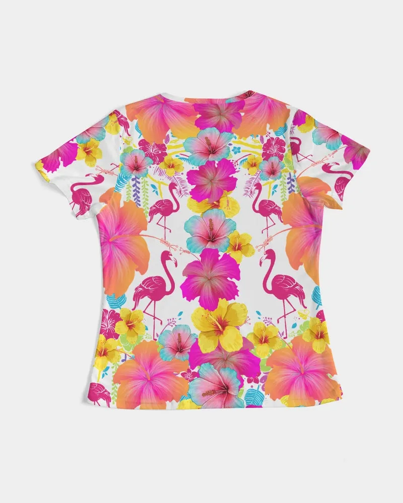 Flamingos Hibiscus Floral Women's Tee