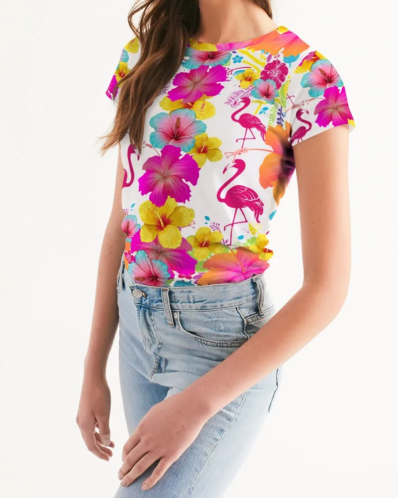 Flamingos Hibiscus Floral Women's Tee