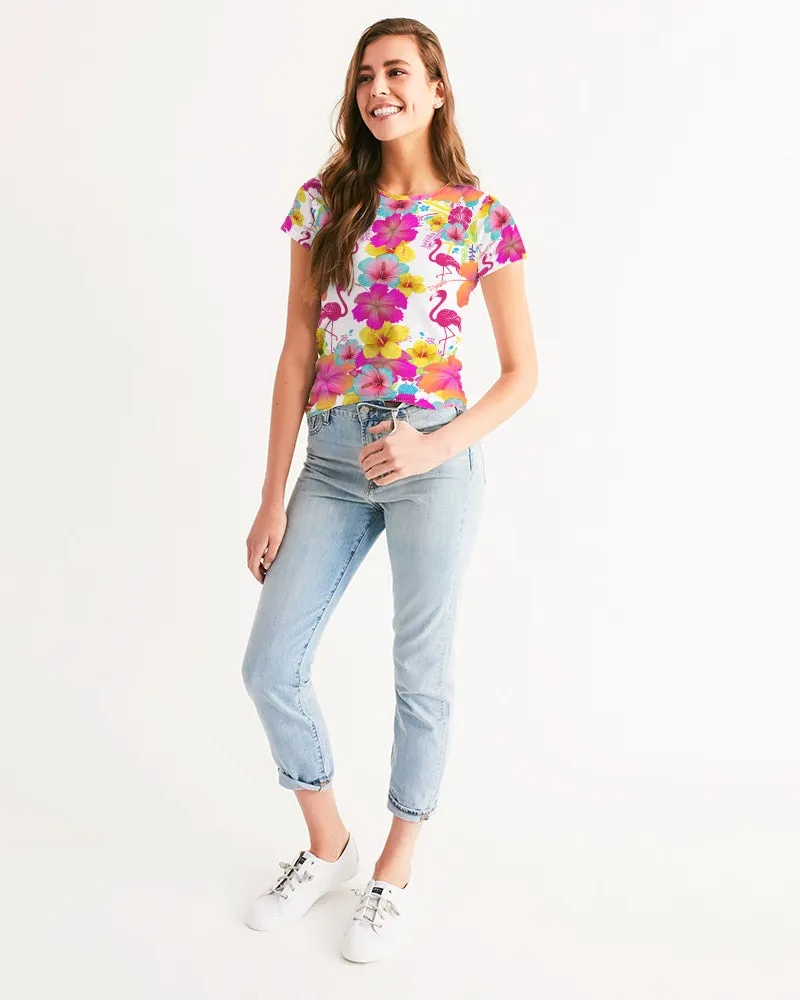 Flamingos Hibiscus Floral Women's Tee