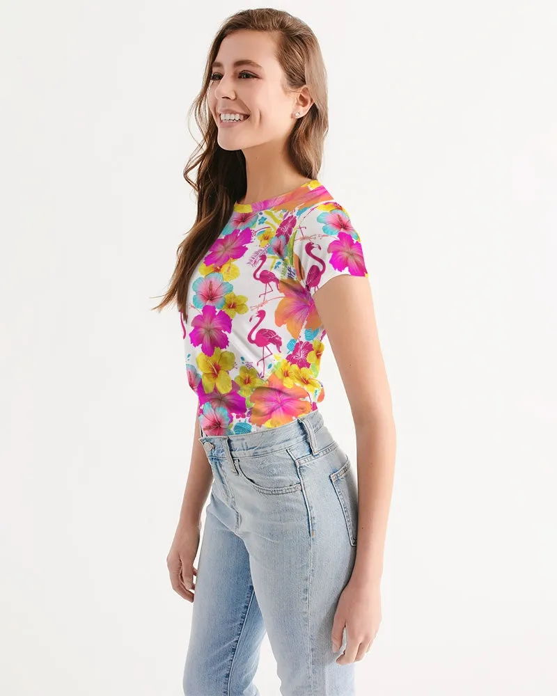 Flamingos Hibiscus Floral Women's Tee