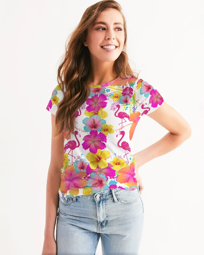 Flamingos Hibiscus Floral Women's Tee