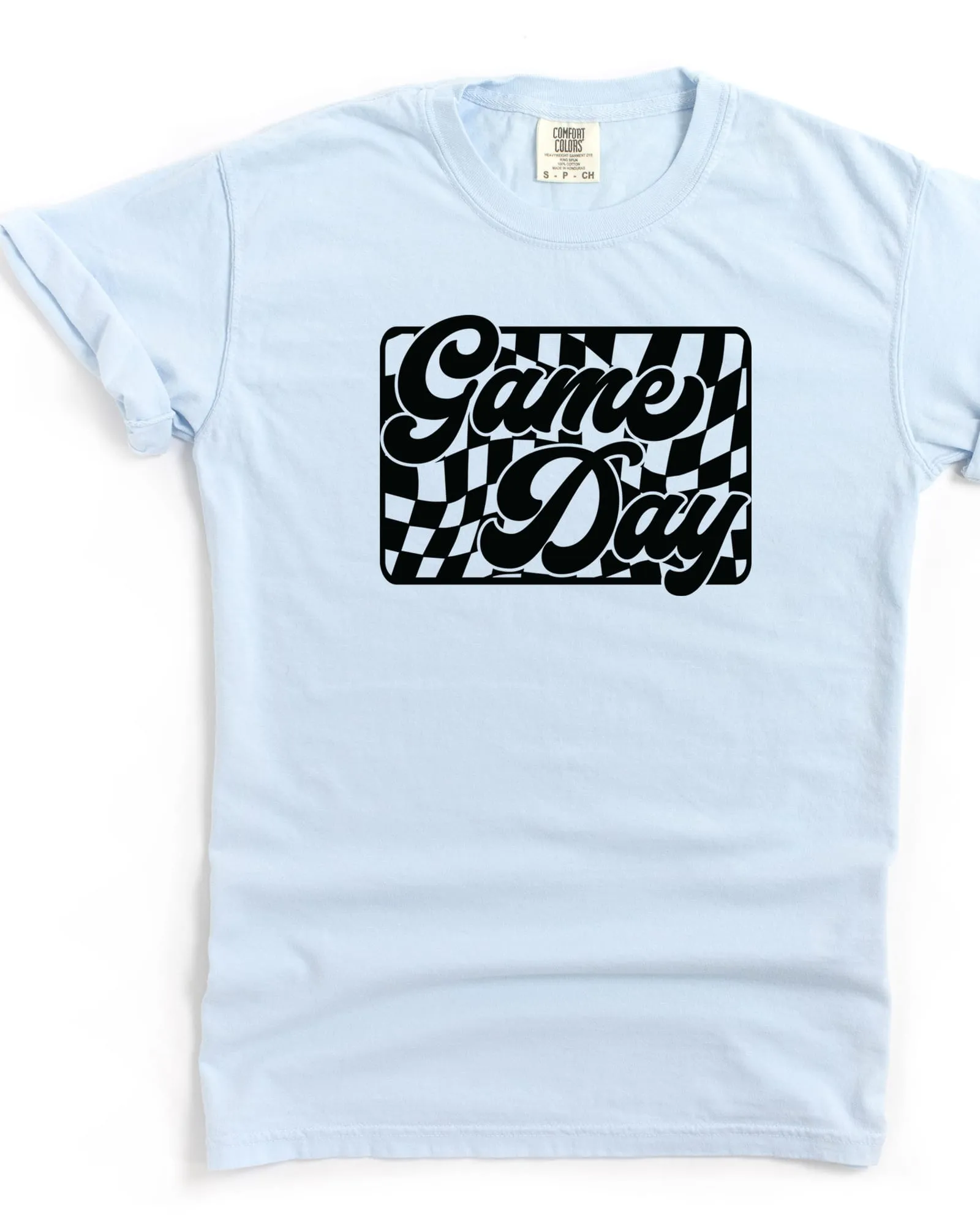 Game Day Checkered Garment Dyed Tee | Chambray