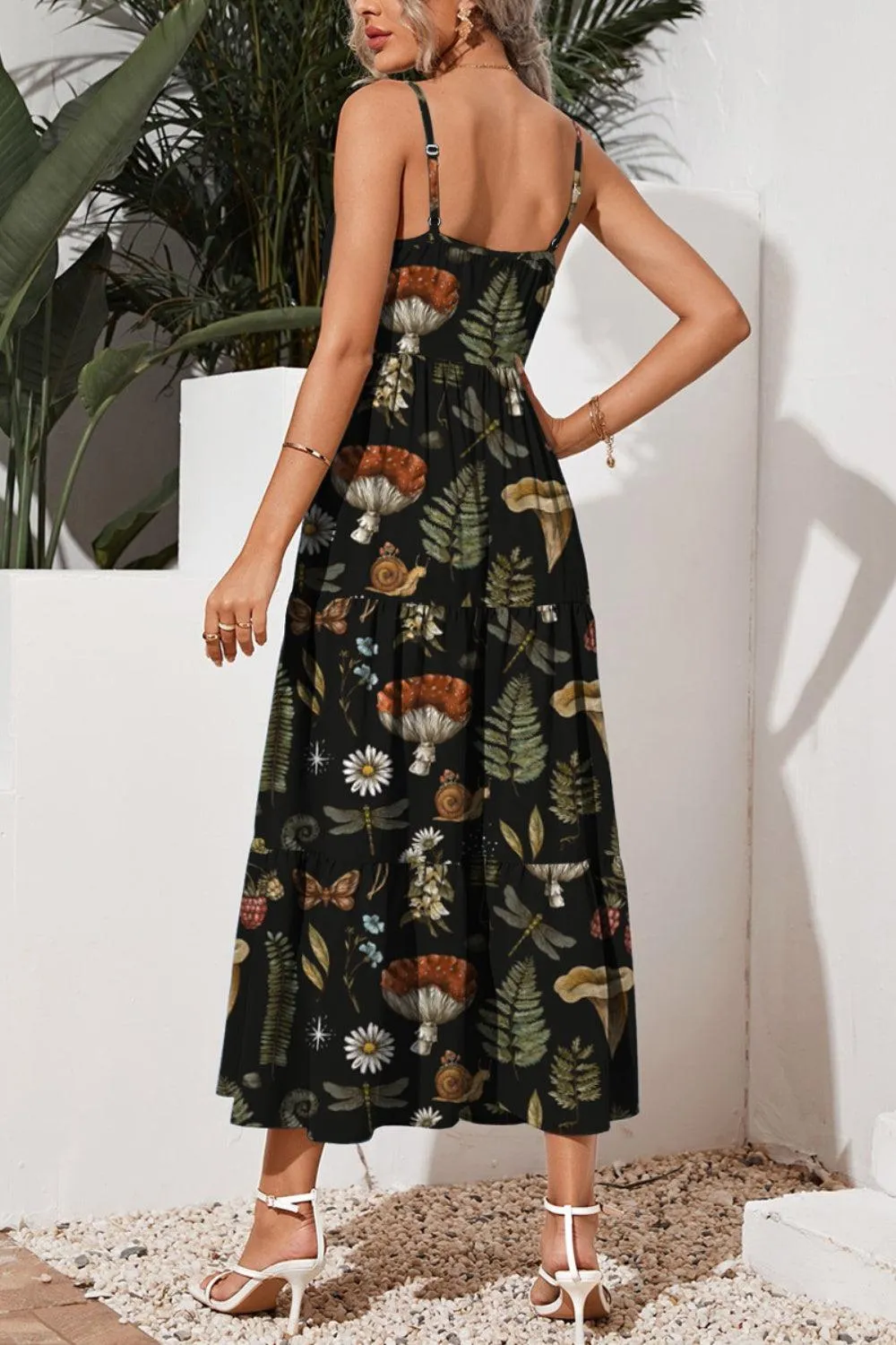 Garden Chic Tiered Square Neck Floral Cami Maxi Dress