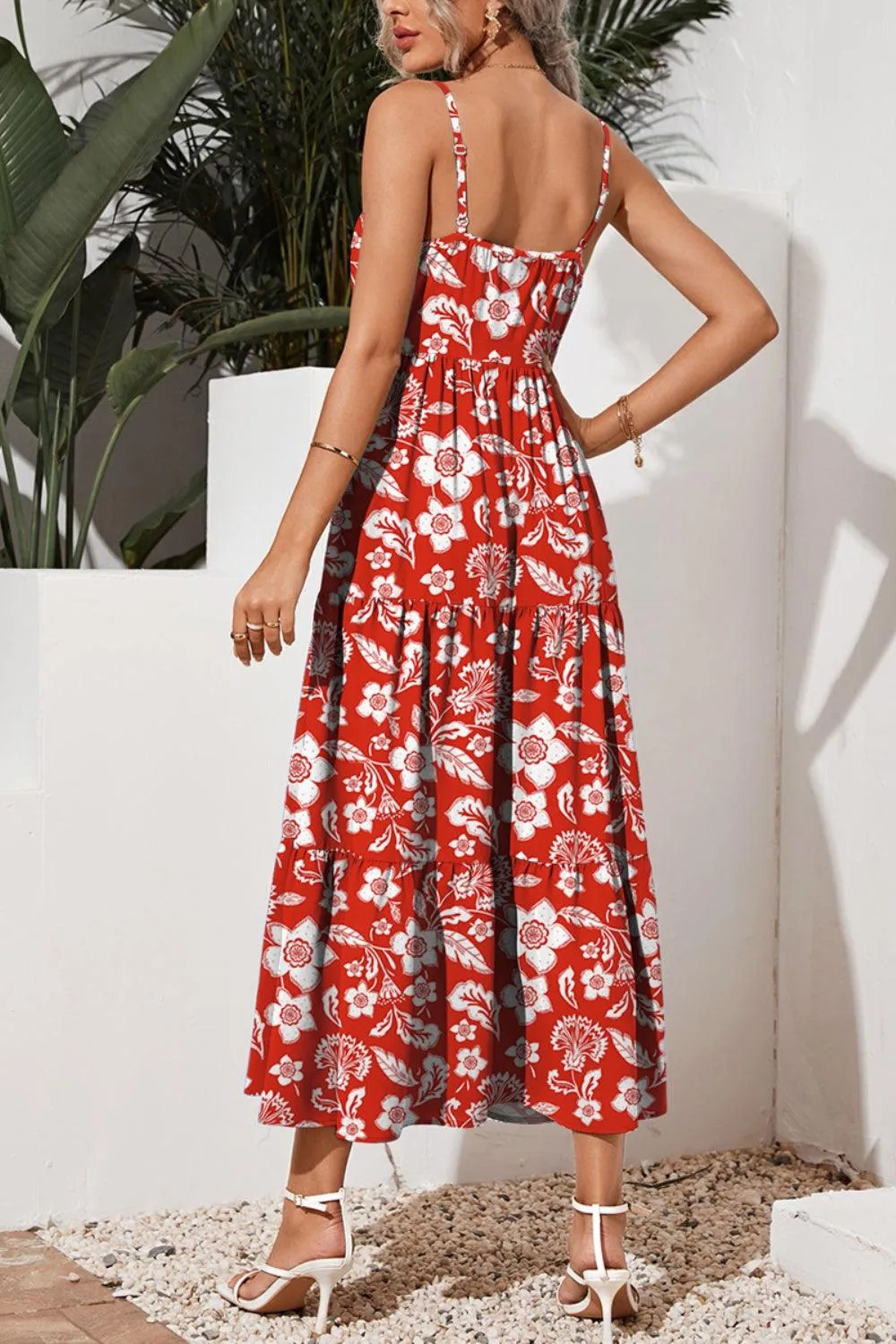 Garden Chic Tiered Square Neck Floral Cami Maxi Dress
